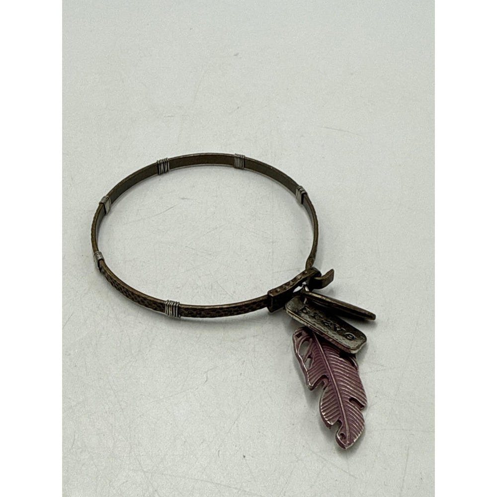 Plunder Design Brave Feather Charm Bangle Bracelet Bronze Tone Mauve Boho
